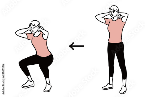 スクワット 運動 女性 エクササイズ イラスト 手描き Stock 벡터 Adobe Stock