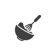 Dough Mixing Vector Icon. Baking Instruction Filled Flat Sign For Mobile Concept And Web Design. Mixing Bowl With Beater Glyph Icon. Symbol, Logo Illustration. Vector Graphics