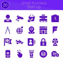 Wall Mural - small business start up icon set. 20 filled icons on theme small business start up. collection of Placeholder, Walker, Basket, Conversation, Flags, Touch, Earth globe, Compass