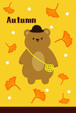Fototapeta Dziecięca - Hand drawn cartoon autumn ginkgo leaf bear bear strip carpet