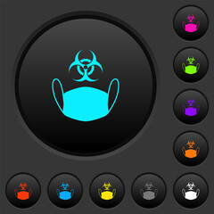 Sticker - Face mask and biohazard symbol dark push buttons with color icons