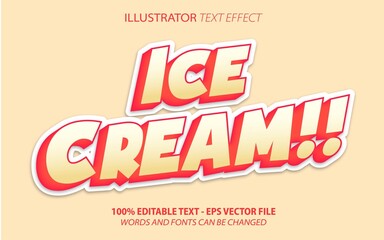 Poster - Ice Cream, 3d cartoon style editable text effect Premium Vector