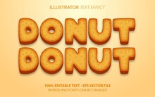 Donuts, 3d Brown Food Cartoon Style Editable Text Effect Premium Vector