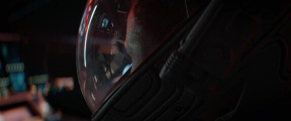 Wall Mural - portrait of caucasian male astronaut inside spaceship cockpit. sci-fi space exploration concept. mar
