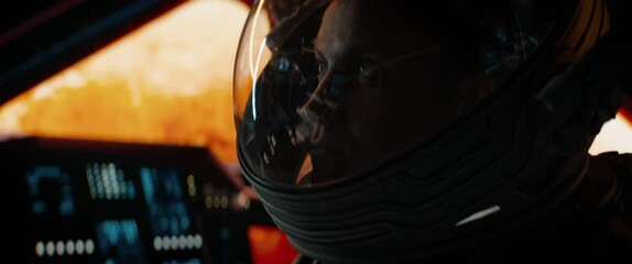 Wall Mural - portrait of caucasian male astronaut inside spaceship cockpit. sci-fi space exploration concept. mar