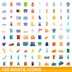 Poster - 100 waste icons set. Cartoon illustration of 100 waste icons vector set isolated on white background
