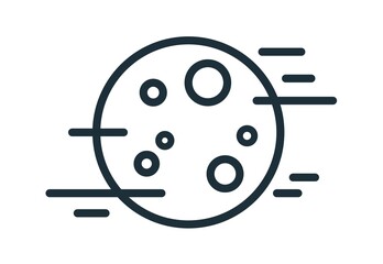Poster - Simple weather icon with fog and full moon with craters. Symbol of foggy night time in line art style. Linear flat vector illustration isolated on white background