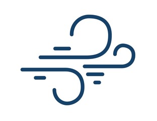Poster - Abstract simple icon of windy weather in line art style with curved lines of blowing cold wind isolated on white background. Linear flat vector illustration