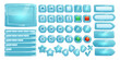 © klyaksun - Ice buttons for ui game, gui elements isolated on white background. Vector cartoon kit of blue frozen banners, menu buttons with signs, arrows and progress bar for mobile game