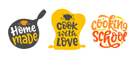 Cook with love, Home made bakery, culinary logotype set, hand written lettering