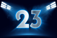 Number 23 Background, 3D 23 Object Made Of Metal, Illuminated With Floodlights
