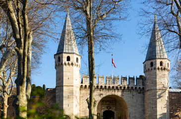 Picturesque view of Gate of Salutation, entrance to Second courtyard of Topkapi Palace