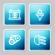 © vector_v - Set line Car battery, Funnel and oil drop, Timing belt kit and High beam icon. Vector.