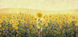 Fototapeta Las - A field of sunflowers. Oil painting texture.
