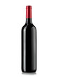 Full red wine bottle with red head on white background