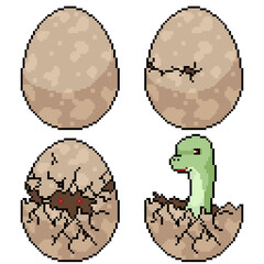 Wall Mural - set of pixel art isolated dinosaur egg hatch