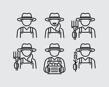 Farmer Avatar Vector Line Icons
