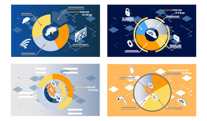 Fototapete - Smart analytics industrial internet of things. Set of four pie charts divided into sectors. Dynamics of growing changing indicators for data analysis. Success business diagram statistics graph