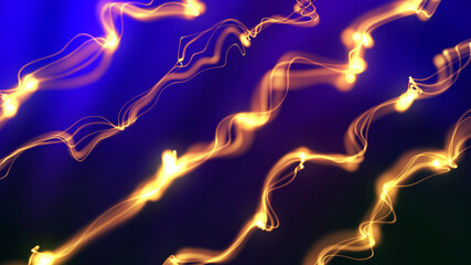 Wall Mural - The musical stream of sounds. Abstract background with interweaving of colored dots and lines. 3d rendering.