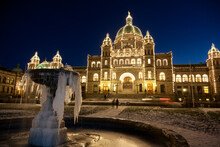 Parliament Buildings, Victoria, BC, Canada On A Frozen Night