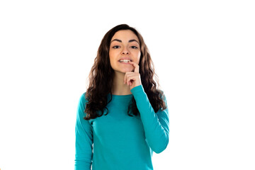 Poster - Adorable teenage girl with blue sweater