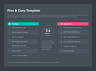 Poster - Modern pros and cons template with place for your content - dark version. Easy to use for your website or presentation.