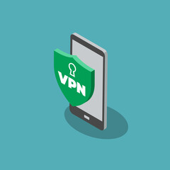 Leinwandbilder - VPN for smartphone symbol, isolated on blue background. Flat design, easy to use for your website or presentation.