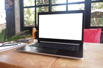Fototapete - Cropped shot view of business man's hands typing labtop with blank copy space screen for your information content or text message