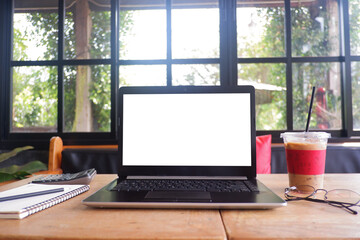 Fototapete - Cropped shot view of business man's hands typing labtop with blank copy space screen for your information content or text message