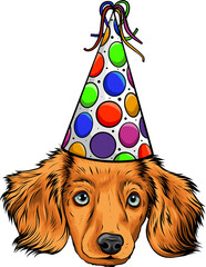 Sticker - A cute little puppy with party hat