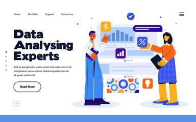 Poster - modern flat design illustration of data analysing experts
