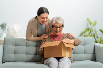 Wall Mural - women are holding cardboard box