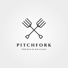 Pitchfork Cross Line Icon Logo Vector Minimal Illustration Design