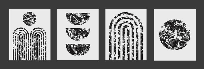 Poster - Set of abstract mid century modern geometric contemporary art posters. Minimal textured shapes. vector design.