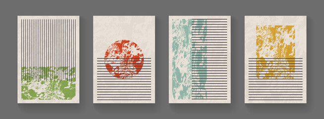 Poster - Set of minimal geometric posters. Abstract modern covers with simple shapes. Minimal retro backgrounds.