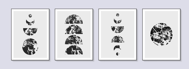 Poster - Abstract mid century modern art geometric shapes. Minimal pattern. Scandinavian old aged posters collection.