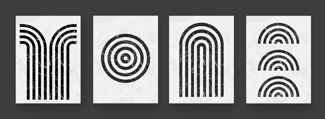 Poster - Set of abstract mid century modern geometric contemporary art posters. Minimal textured shapes. vector design.