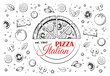 Sketch of Italian pizza and logo
