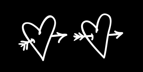 Poster - Doodle set of black and white pencil drawing objects. Hand drawn abstract illustration grunge elements. Vector abstract hearts for design use.