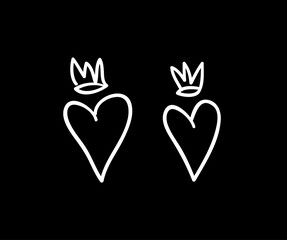 Poster - Doodle set of black and white pencil drawing objects. Hand drawn abstract illustration grunge elements. Vector abstract hearts for design use.