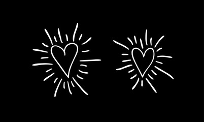 Poster - Doodle set of black and white pencil drawing objects. Hand drawn abstract illustration grunge elements. Vector abstract hearts for design use.
