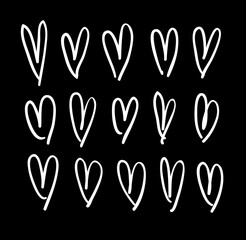 Wall Mural - Doodle set of black and white pencil drawing objects. Hand drawn abstract illustration grunge elements. Vector abstract hearts for design use.