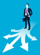 © Sylverarts - Doubting businessman choosing different directions which way to go vector illustration, business man have a dilemma because or different options or opportunities.
