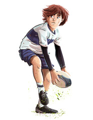 Wall Mural - Boy playing with rugby ball