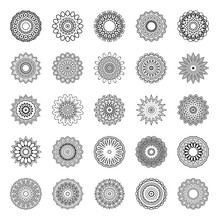 Vector Monochrome Set Of Mandalas. Round Abstract Objects Isolated On White Background. Ethnic Decorative Element