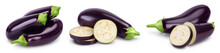 Eggplant Or Aubergine Isolated On White Background With Full Depth Of Field, Set Or Collection