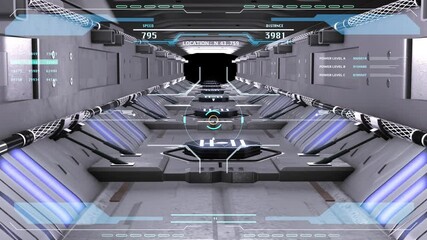 Aufkleber - HUD Futuristic Aerial Flight Through Cyberspace Complex Spaceship Tunnel.