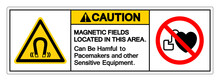 Caution Magnetic Fields Located In This Area Can Be Hamful To Pacemakers And Other Sensitive Equipment Symbol Sign, Vector Illustration, Isolate On White Background Label .EPS10