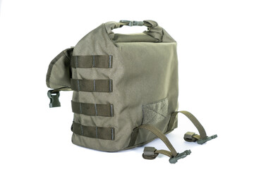 small army combat rucksack isolated on white background, studio shot