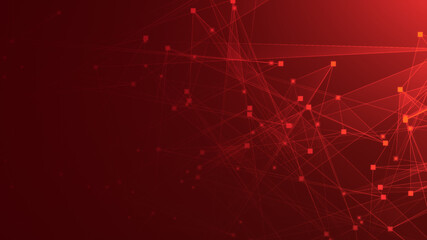 Fototapete - Abstract red polygon tech network with connect technology background. Abstract dots and lines texture background. 3d rendering.